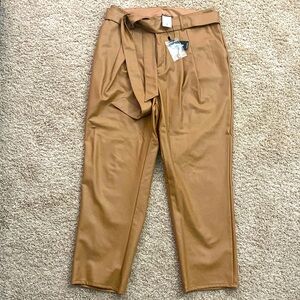 Super High Waisted Faux Leather Belted Ankle Pants Size M  Camel “Vegan”